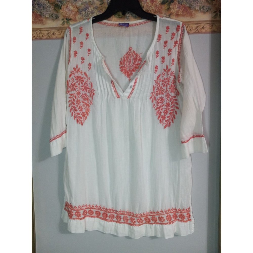 Sevya Small White Embroidered Lightweight Boho Beach Pool Cover Up Dress